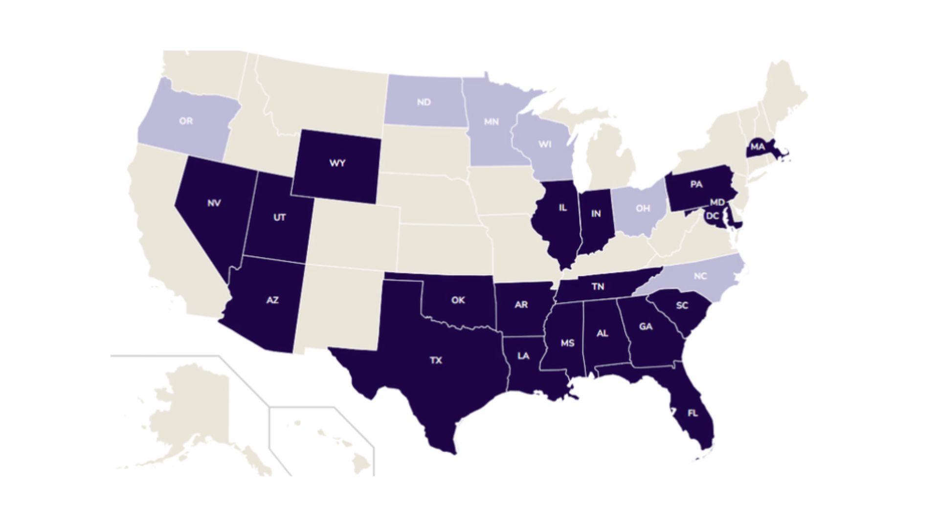 Map highlighting the states where Wichita National’s Security MYGA is available.